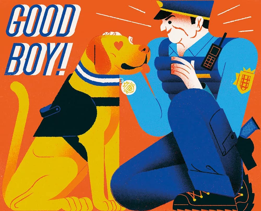 A police officer with a drug sniffing dog